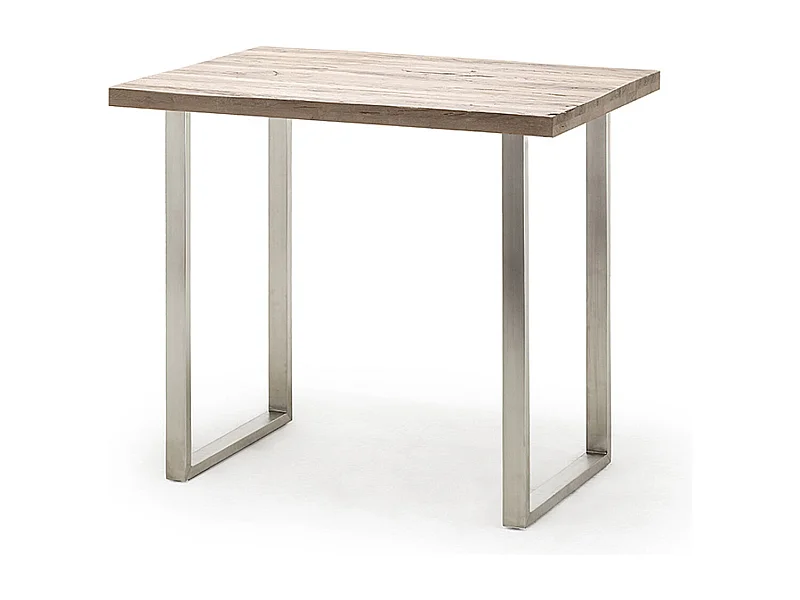 Table de bar coloris chêne blanchi / pieds en acier brossé inoxydable - Longueur 120 x Hauteur 95 x Profondeur 80 cm