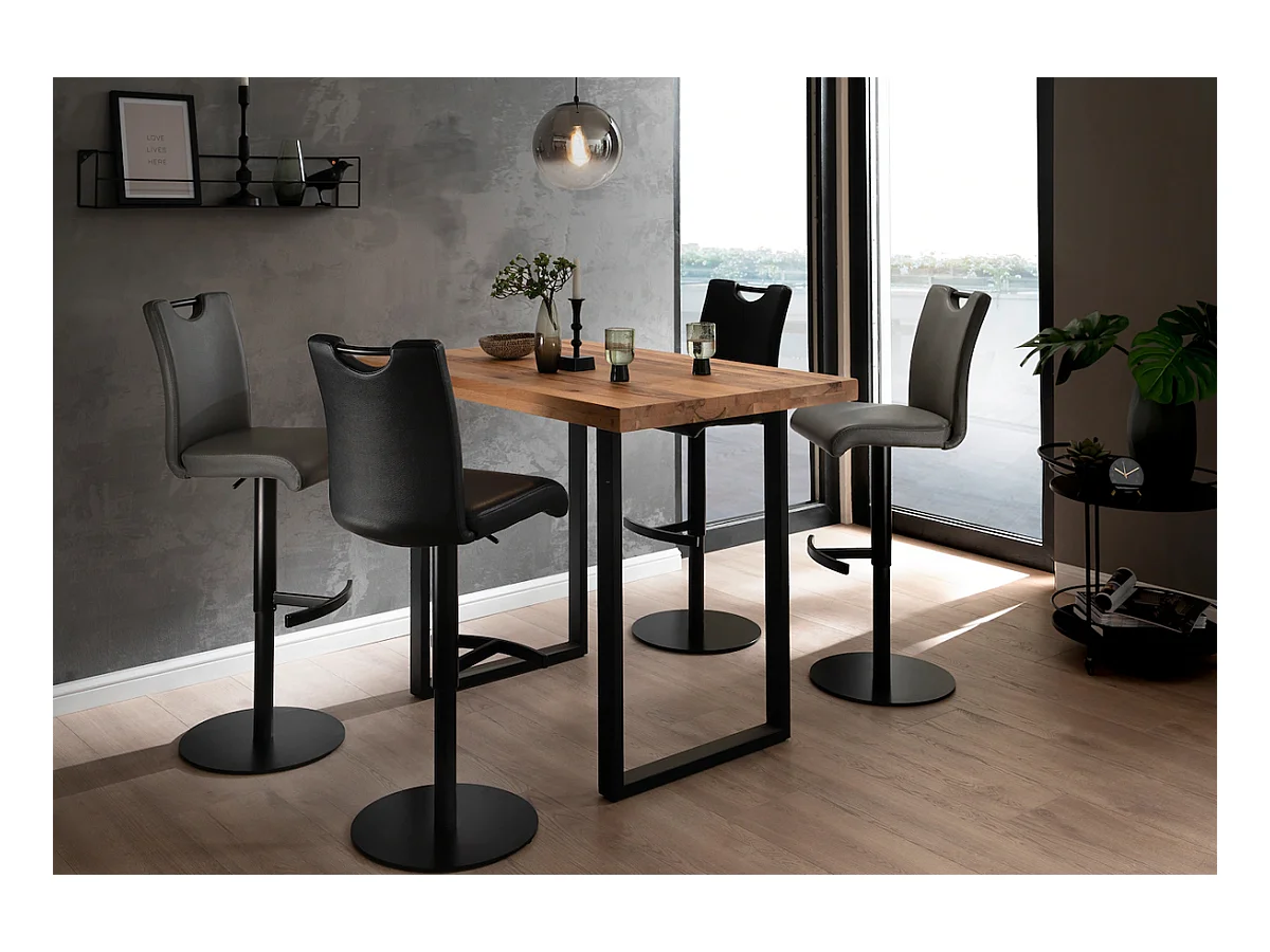 Table haute en chêne bassano et métal laqué anthracite - Longueur 120 x Hauteur 107 x Profondeur 80 cm