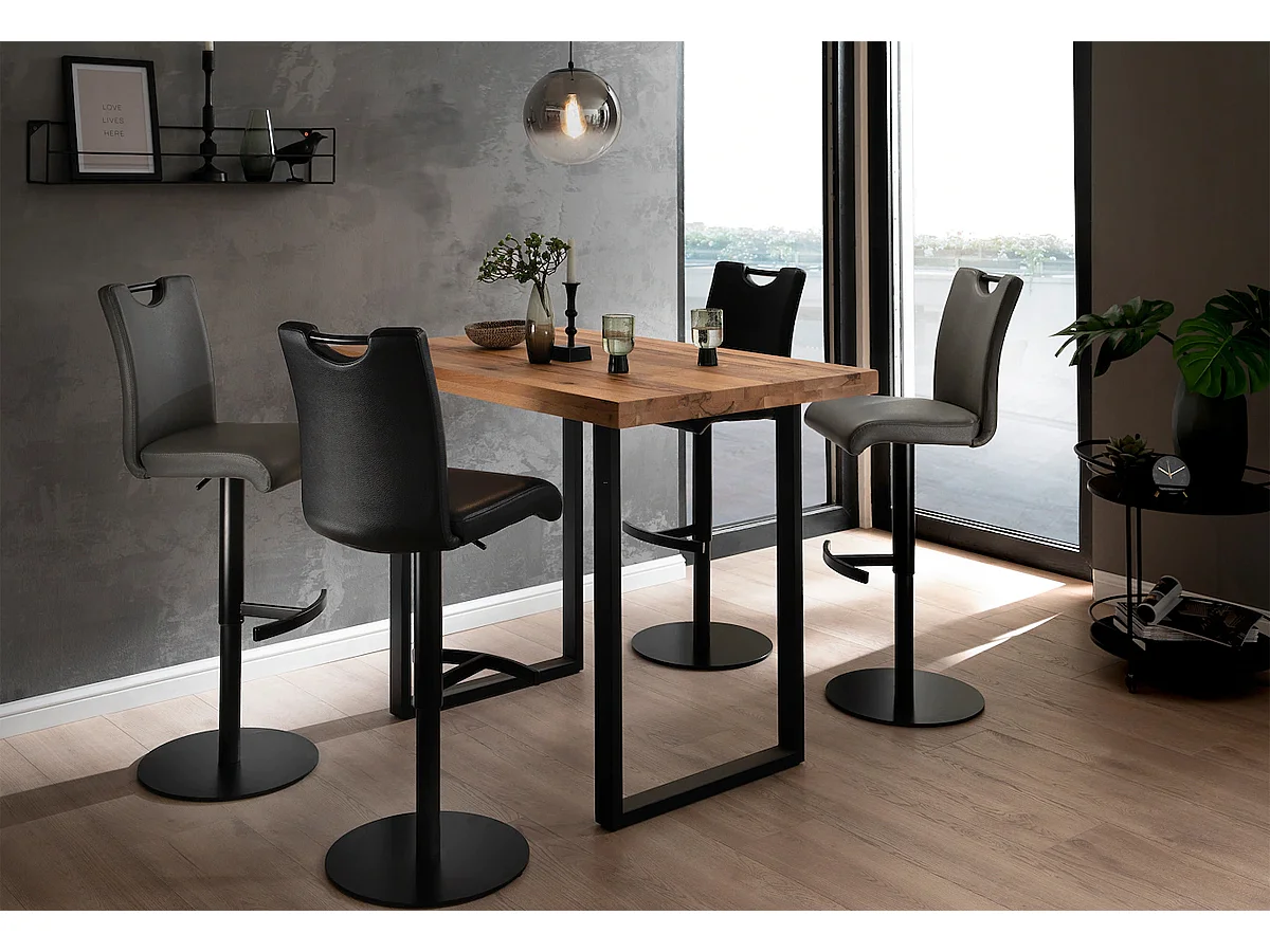 Table haute en chêne bassano et métal laqué anthracite - Longueur 120 x Hauteur 107 x Profondeur 80 cm