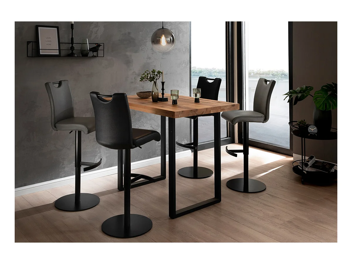 Table haute en chêne bassano et métal laqué anthracite - Longueur 160 x Hauteur 107 x Profondeur 100 cm