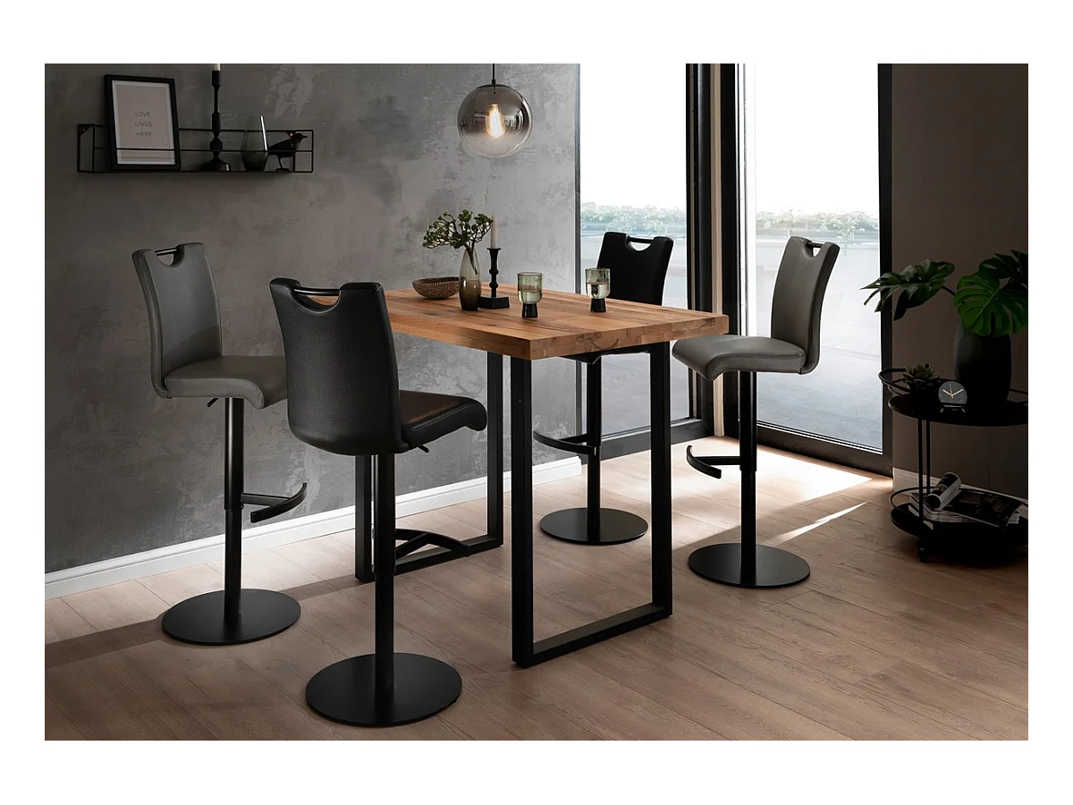 Table haute en chêne sauvage et métal laqué anthracite - Longueur 160 x Hauteur 107 x Profondeur 100 cm