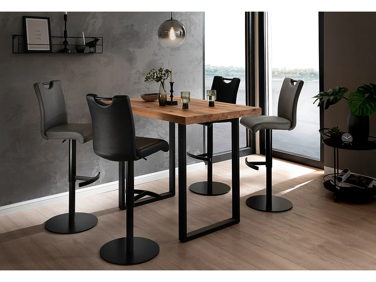 Table haute en chêne sauvage et métal laqué anthracite - Longueur 160 x Hauteur 107 x Profondeur 100 cm