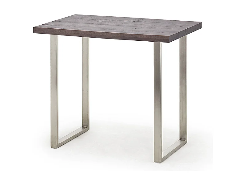 Table de bar coloris chêne vieilli / pieds en acier brossé inoxydable - Longueur 120 x Hauteur 95 x Profondeur 80 cm