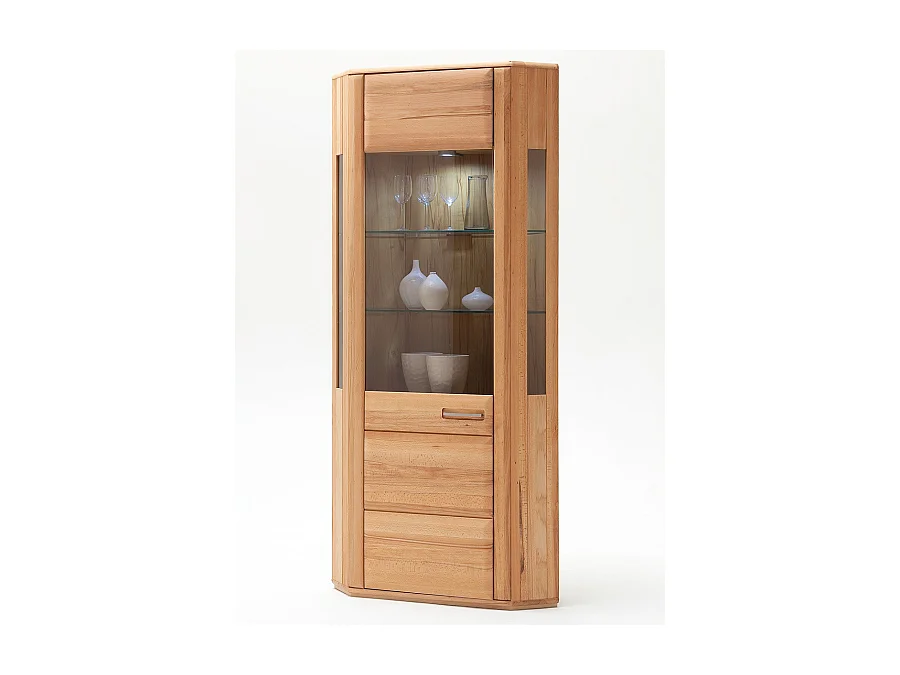 Vitrine d'angle / vaisselier coloris hêtre huilé - Longueur 69 x Hauteur 209 x Profondeur 69 cm