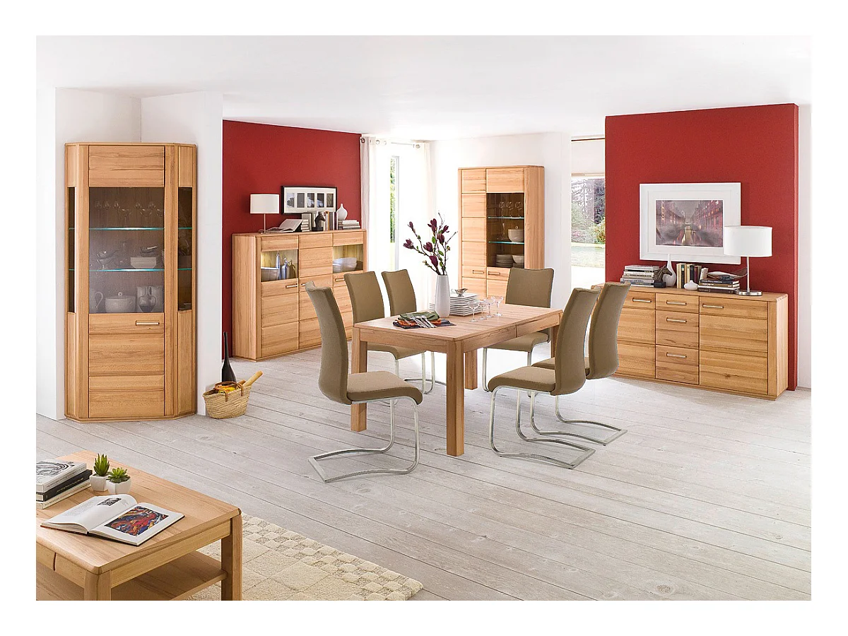 Vitrine d'angle / vaisselier coloris hêtre huilé - Longueur 69 x Hauteur 209 x Profondeur 69 cm