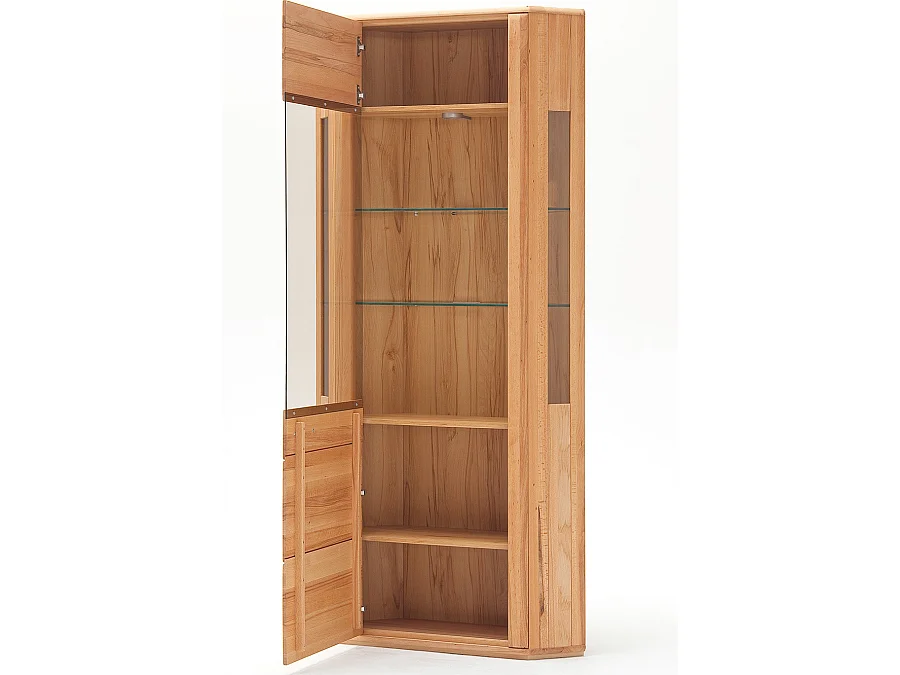 Vitrine d'angle / vaisselier coloris hêtre huilé - Longueur 69 x Hauteur 209 x Profondeur 69 cm