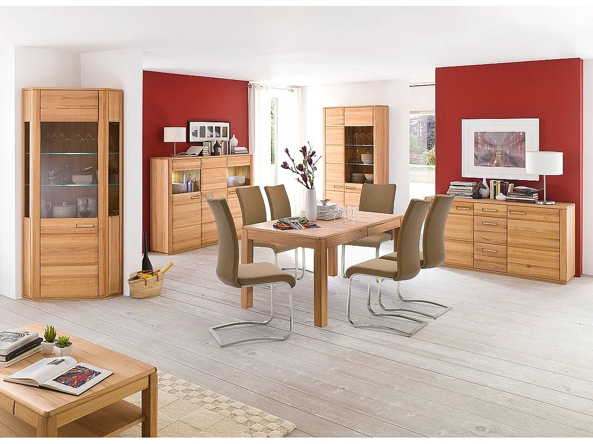 Vitrine d'angle / vaisselier coloris hêtre huilé - Longueur 69 x Hauteur 209 x Profondeur 69 cm