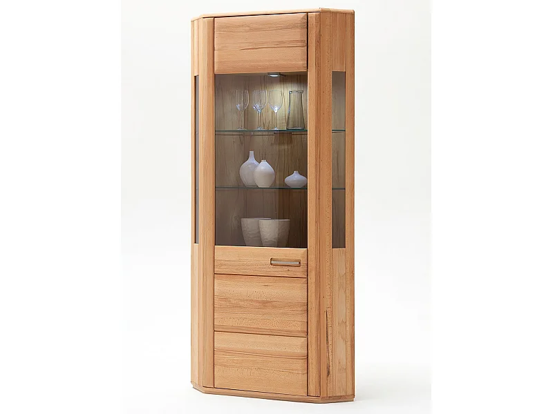 Vitrine d'angle / vaisselier coloris hêtre huilé - Longueur 69 x Hauteur 209 x Profondeur 69 cm