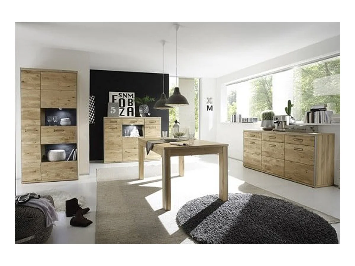 Vitrine coloris chêne Bianco avec LED - Longueur 94 x Hauteur 201 x Profondeur 39 cm