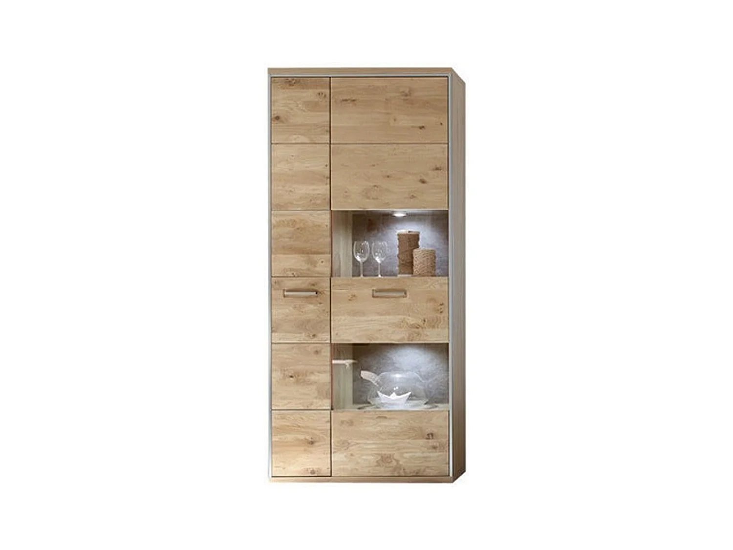 Vitrine coloris chêne Bianco avec LED - Longueur 94 x Hauteur 201 x Profondeur 39 cm