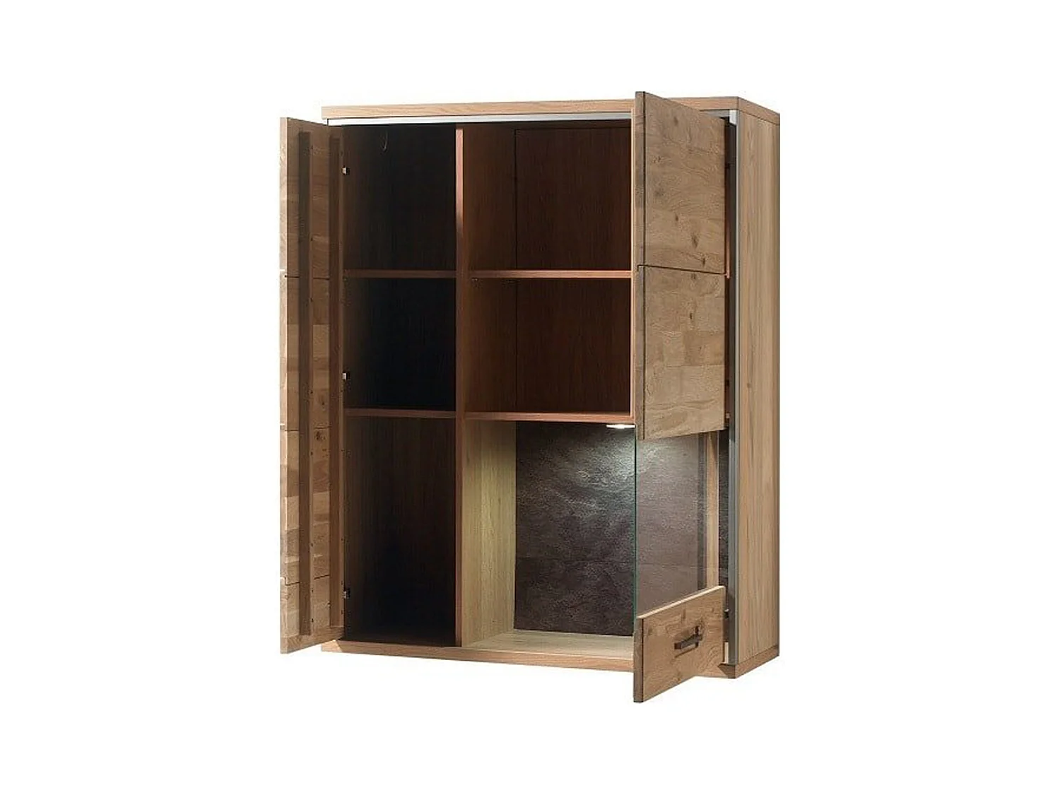 Vitrine murale gauche en chêne bianco avec LED - Longueur 94 x Hauteur 120 x Profondeur 39 cm