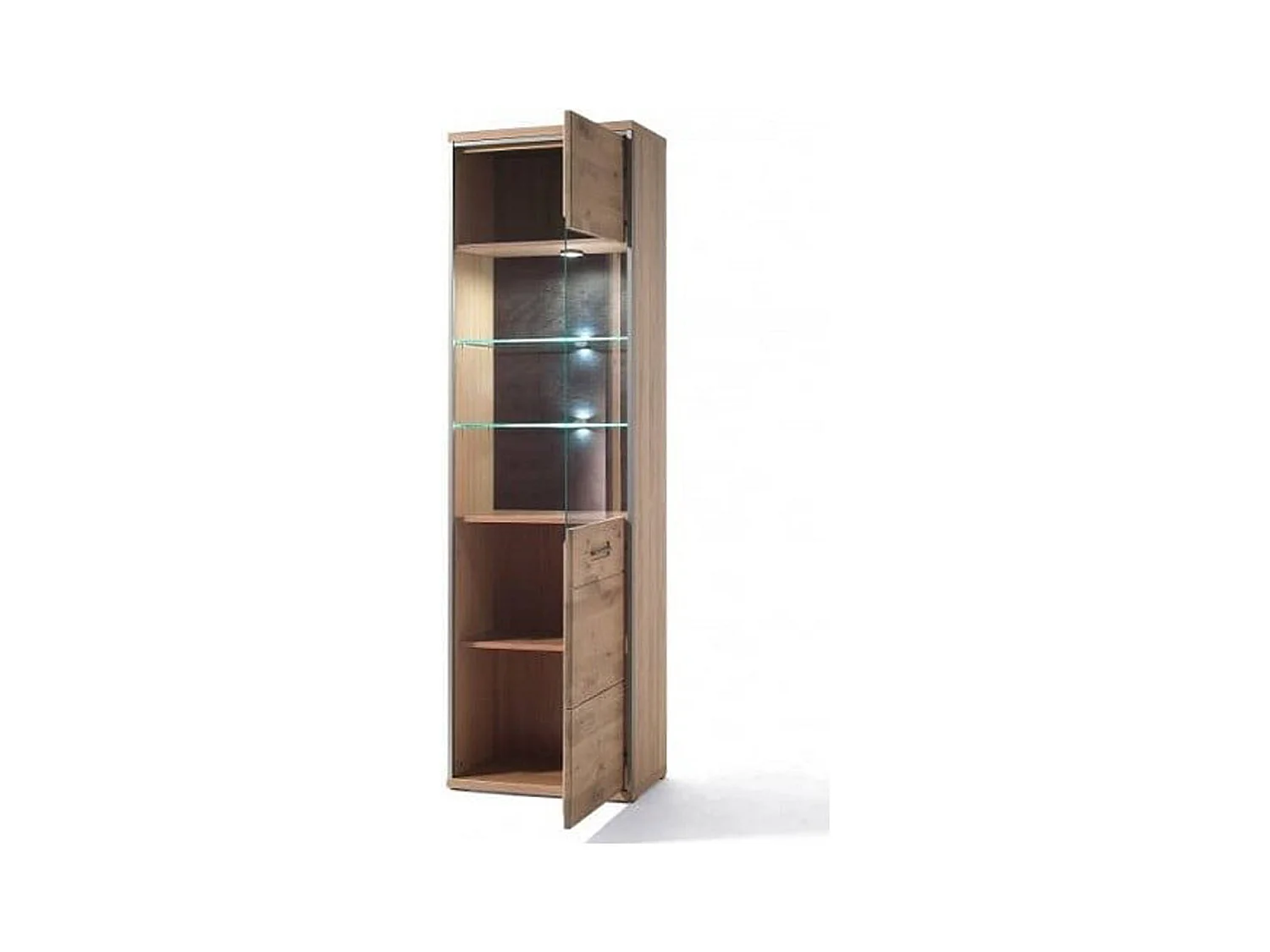 Vitrine droite coloris chêne bianco - Longueur 64 x Hauteur 201 x Profondeur 39 cm