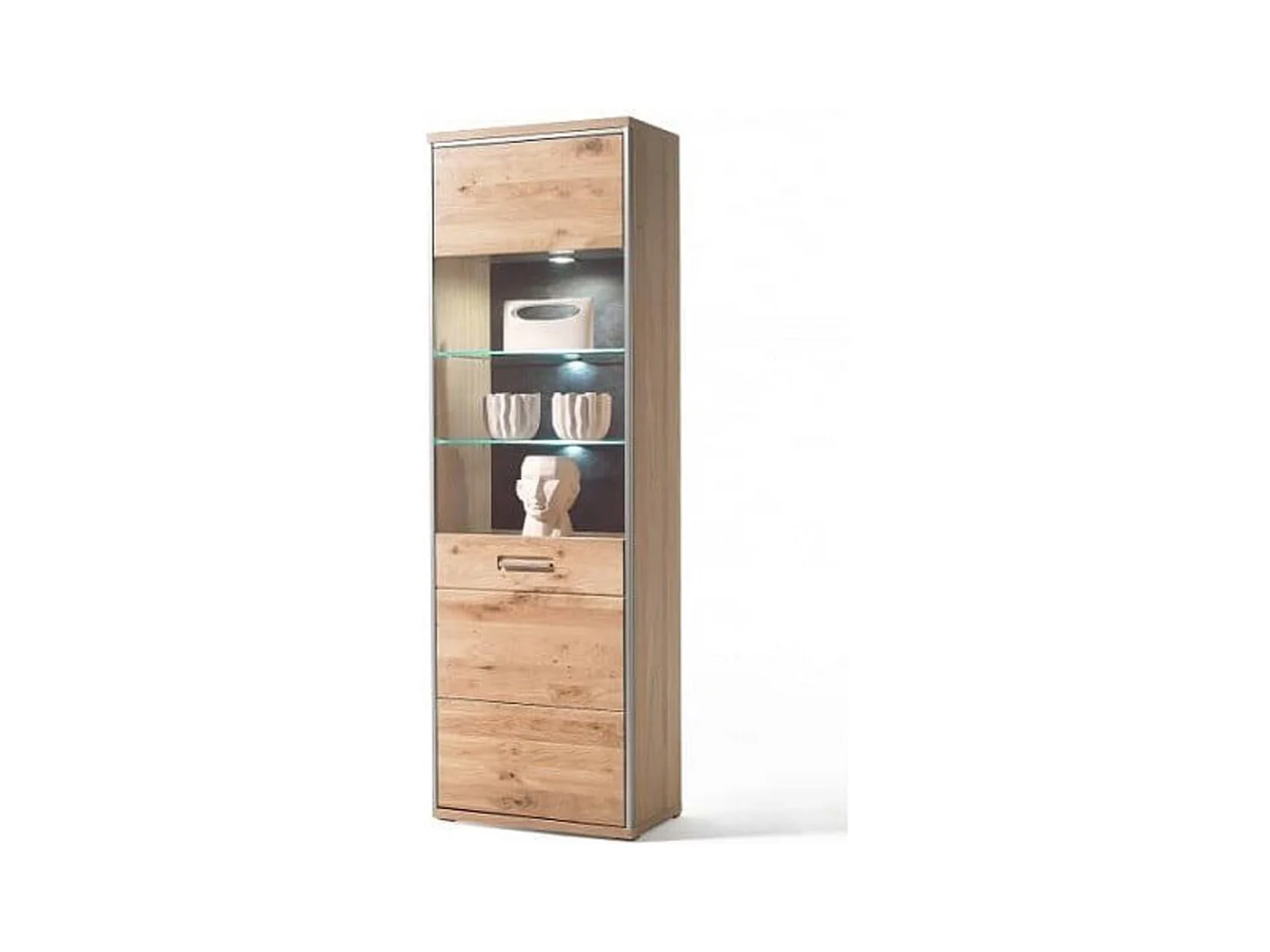 Vitrine droite coloris chêne bianco - Longueur 64 x Hauteur 201 x Profondeur 39 cm