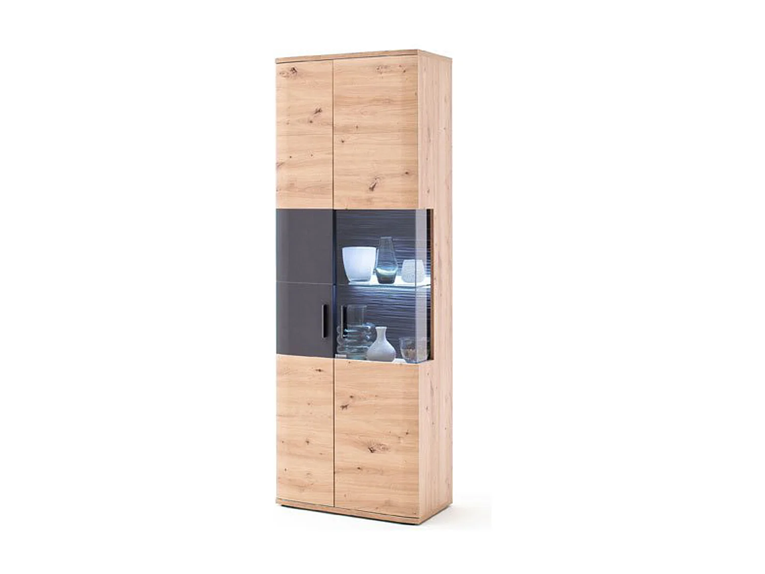 Vitrine coloris chêne / graphite - Longueur 70 x Hauteur 198 x Profondeur 37 cm