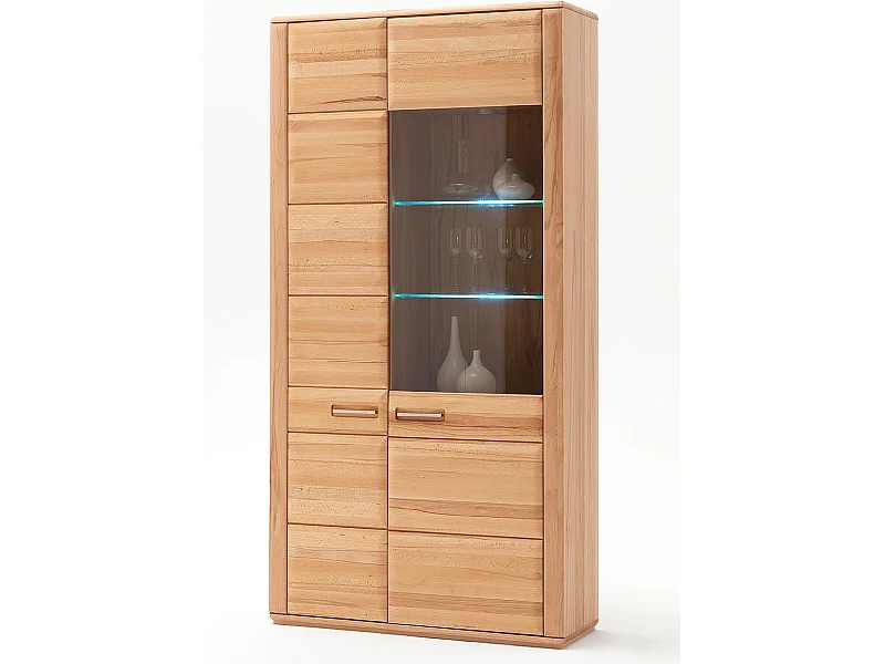 Vitrine combinée coloris hêtre huilé - Longueur 107 x Hauteur 209 x Profondeur 38 cm