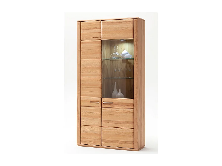 Vitrine combinée coloris hêtre huilé - Longueur 107 x Hauteur 209 x Profondeur 38 cm
