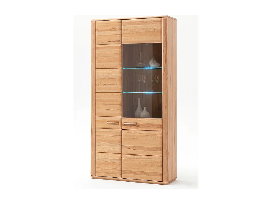 Vitrine combinée coloris hêtre huilé - Longueur 107 x Hauteur 209 x Profondeur 38 cm