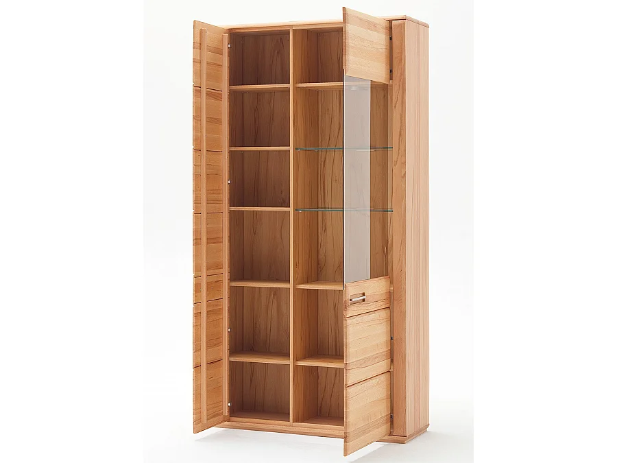 Vitrine combinée coloris hêtre huilé - Longueur 107 x Hauteur 209 x Profondeur 38 cm