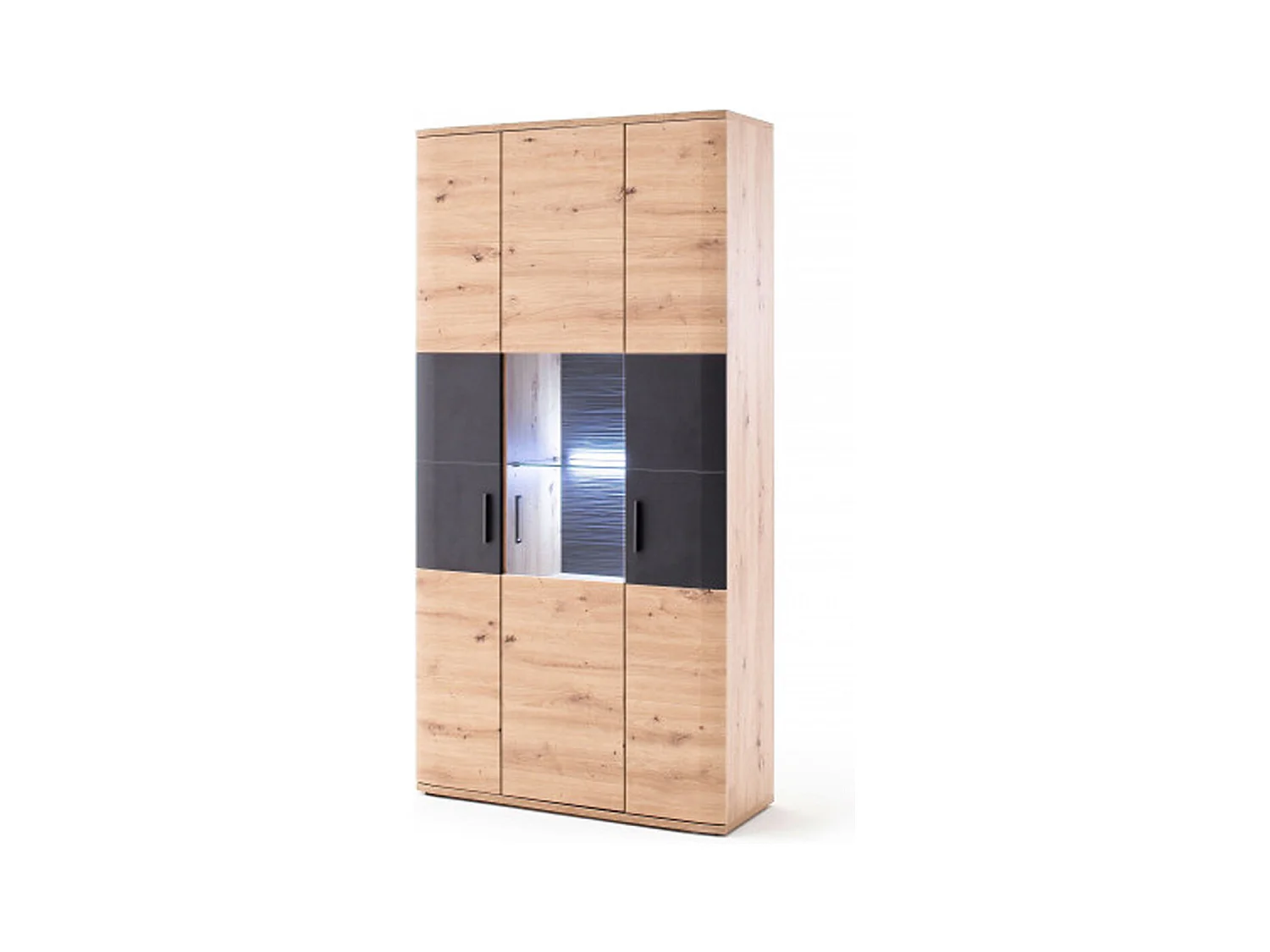 Vitrine en chêne massif finition chêne et graphite - Longueur 100 x Hauteur 198 x Profondeur 37 cm