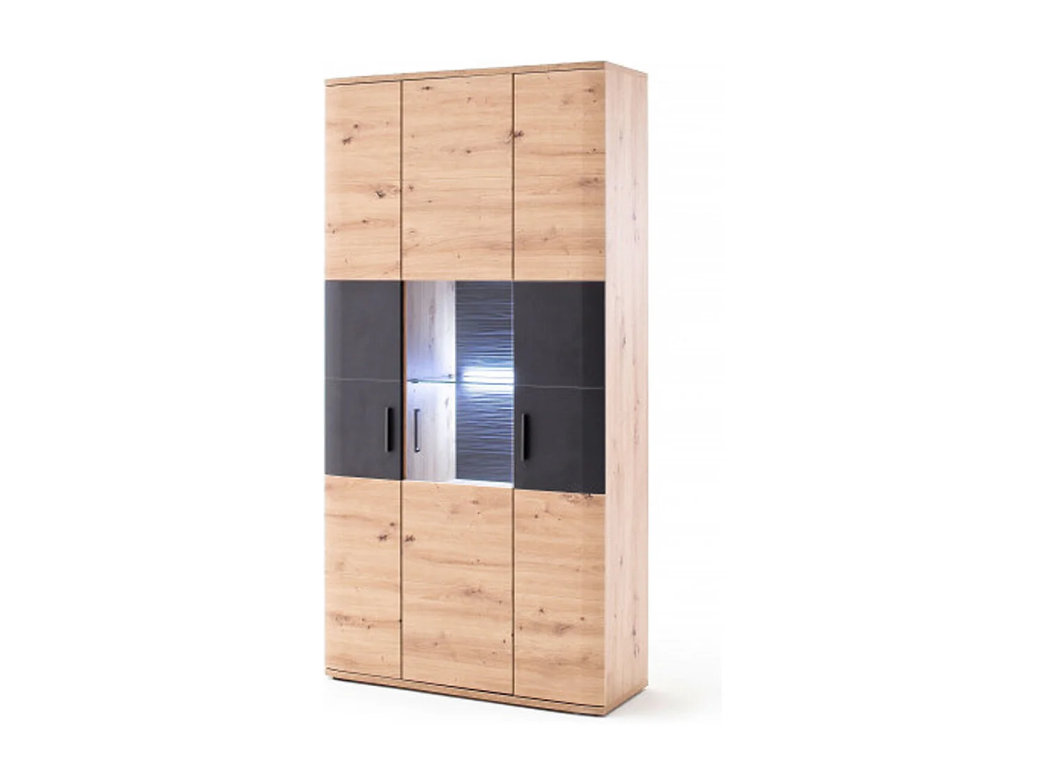 Vitrine en chêne massif finition chêne et graphite - Longueur 100 x Hauteur 198 x Profondeur 37 cm