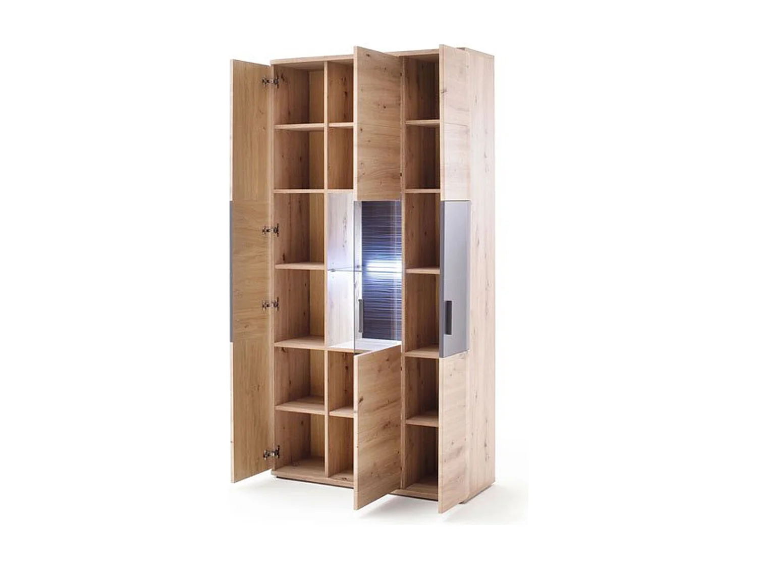 Vitrine en chêne massif finition chêne et graphite - Longueur 100 x Hauteur 198 x Profondeur 37 cm