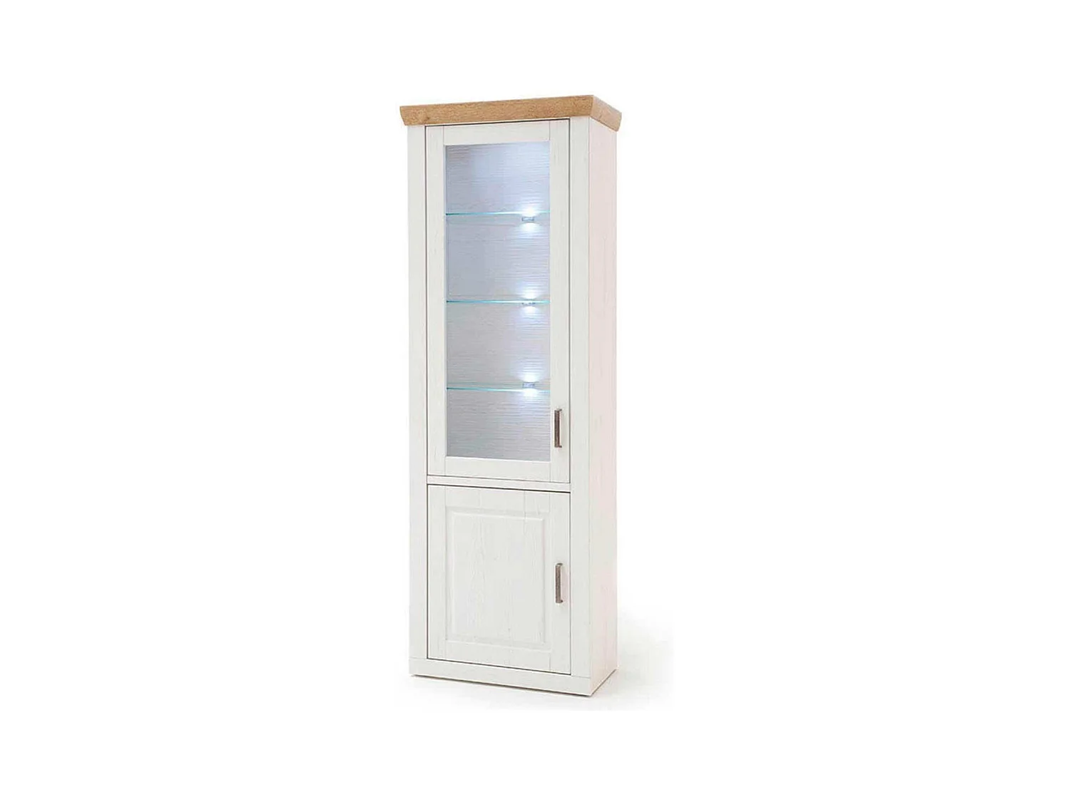 Vitrine en pin blanc et chêne avec LED - L.73 x H.210 x P.40 cm