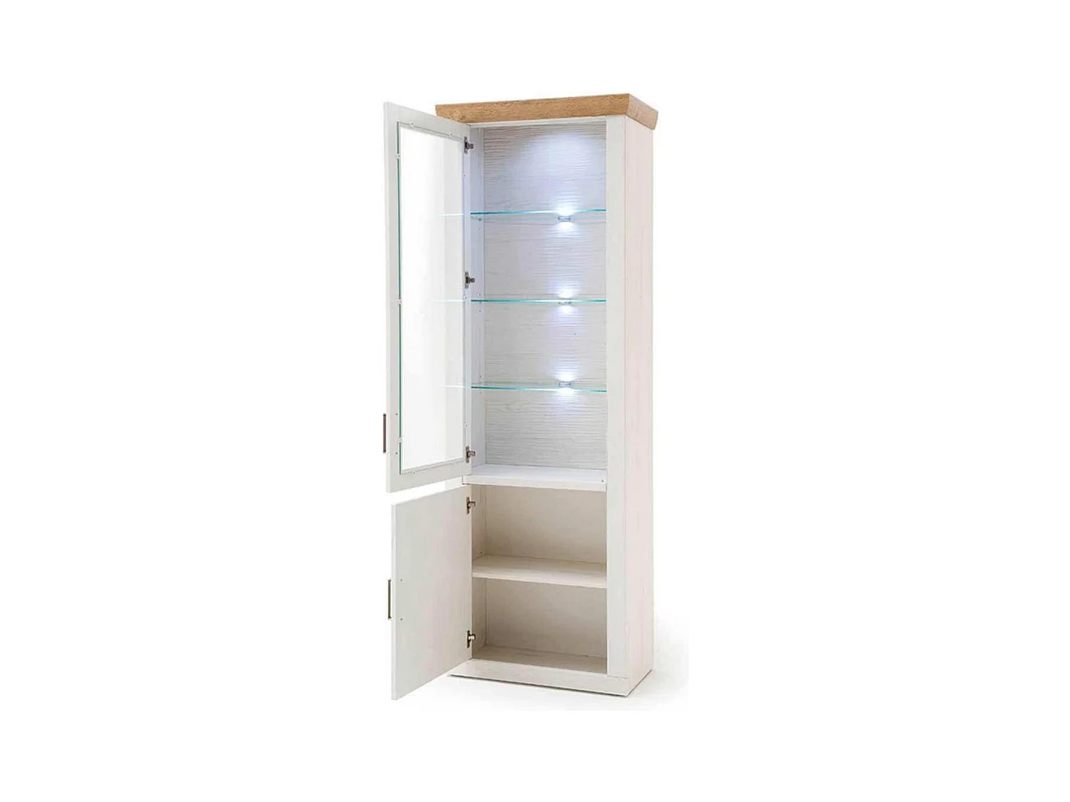 Vitrine en pin blanc et chêne avec LED - L.73 x H.210 x P.40 cm