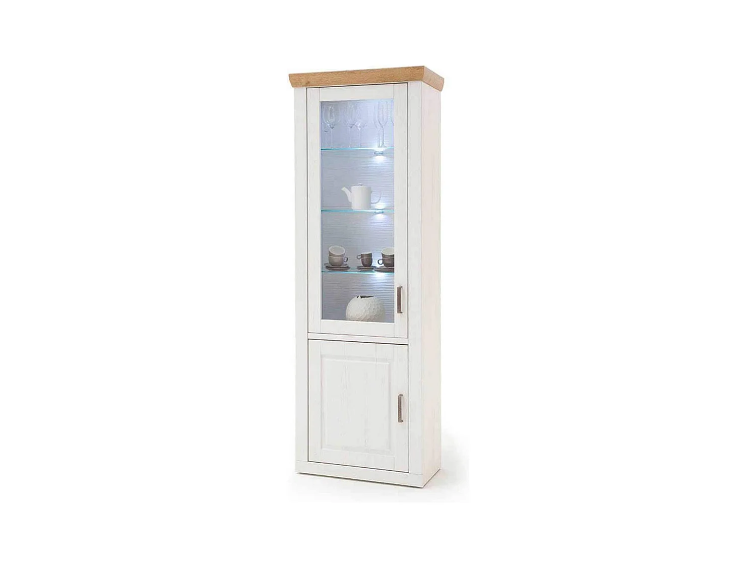 Vitrine en pin blanc et chêne avec LED - L.73 x H.210 x P.40 cm