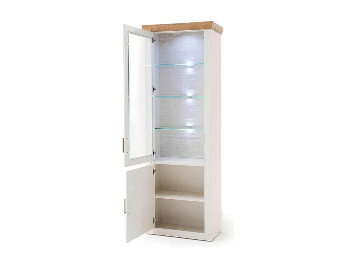 Vitrine en pin blanc et chêne avec LED - L.73 x H.210 x P.40 cm