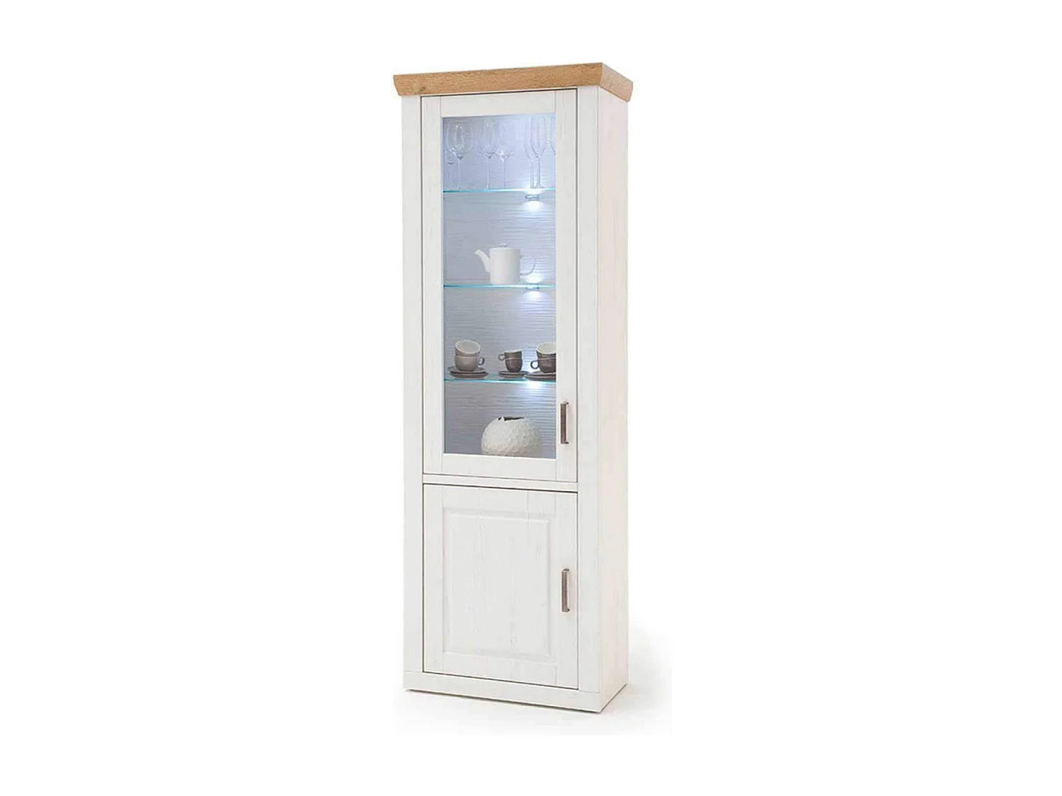 Vitrine en pin blanc et chêne avec LED - L.73 x H.210 x P.40 cm