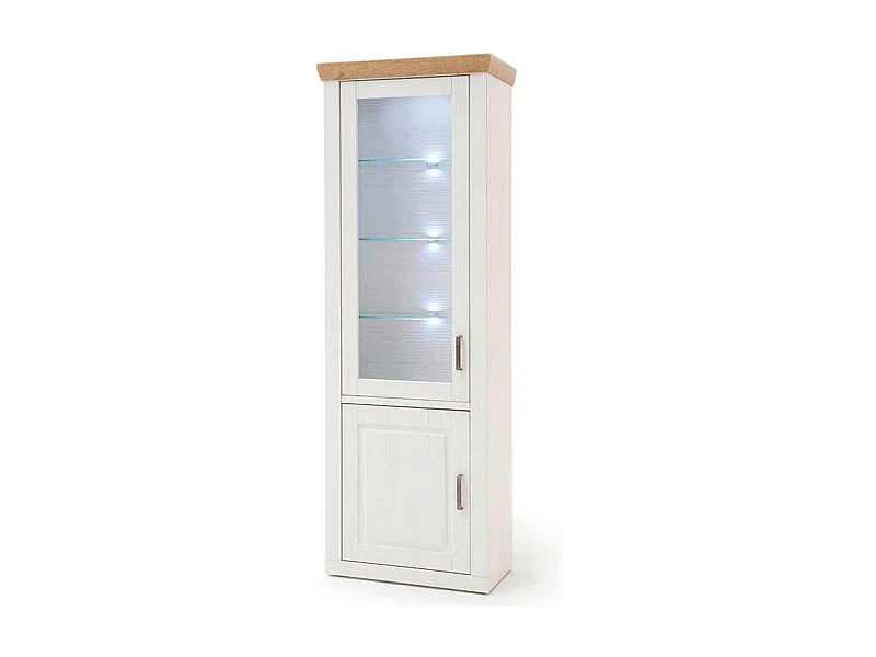 Vitrine en pin blanc et chêne avec LED - L.73 x H.210 x P.40 cm