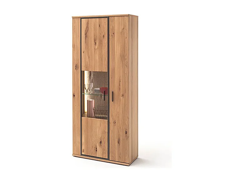 Vitrine en chêne massif , finition chêne noueux - Longueur 90 x Hauteur 209 x Profondeur 37 cm