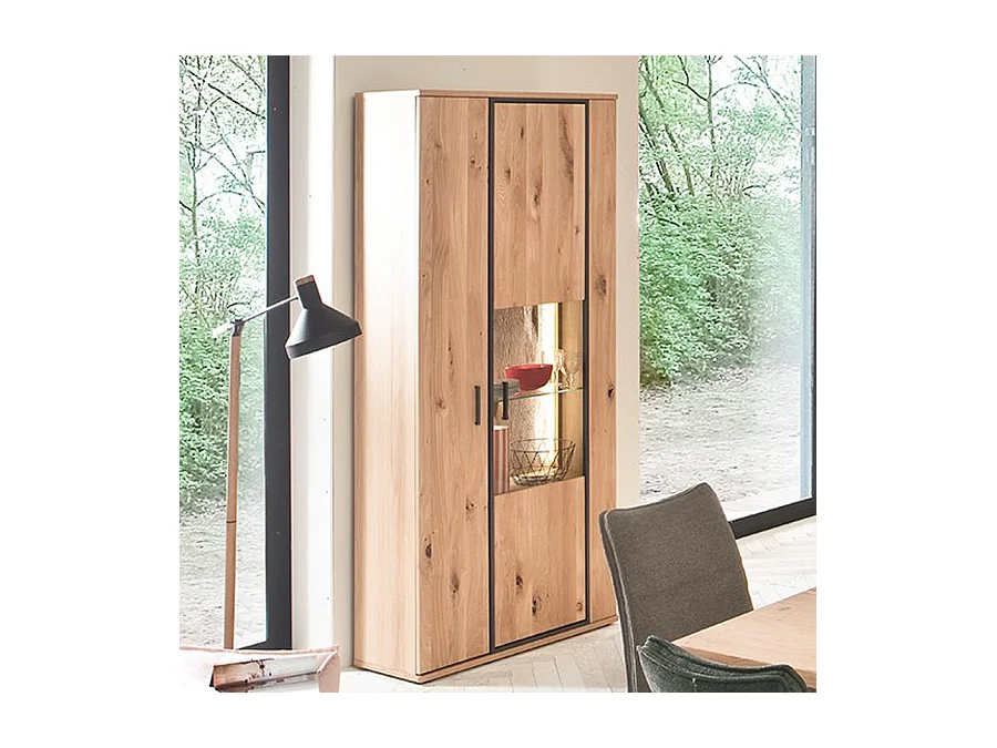 Vitrine en chêne massif , finition chêne noueux - Longueur 90 x Hauteur 209 x Profondeur 37 cm