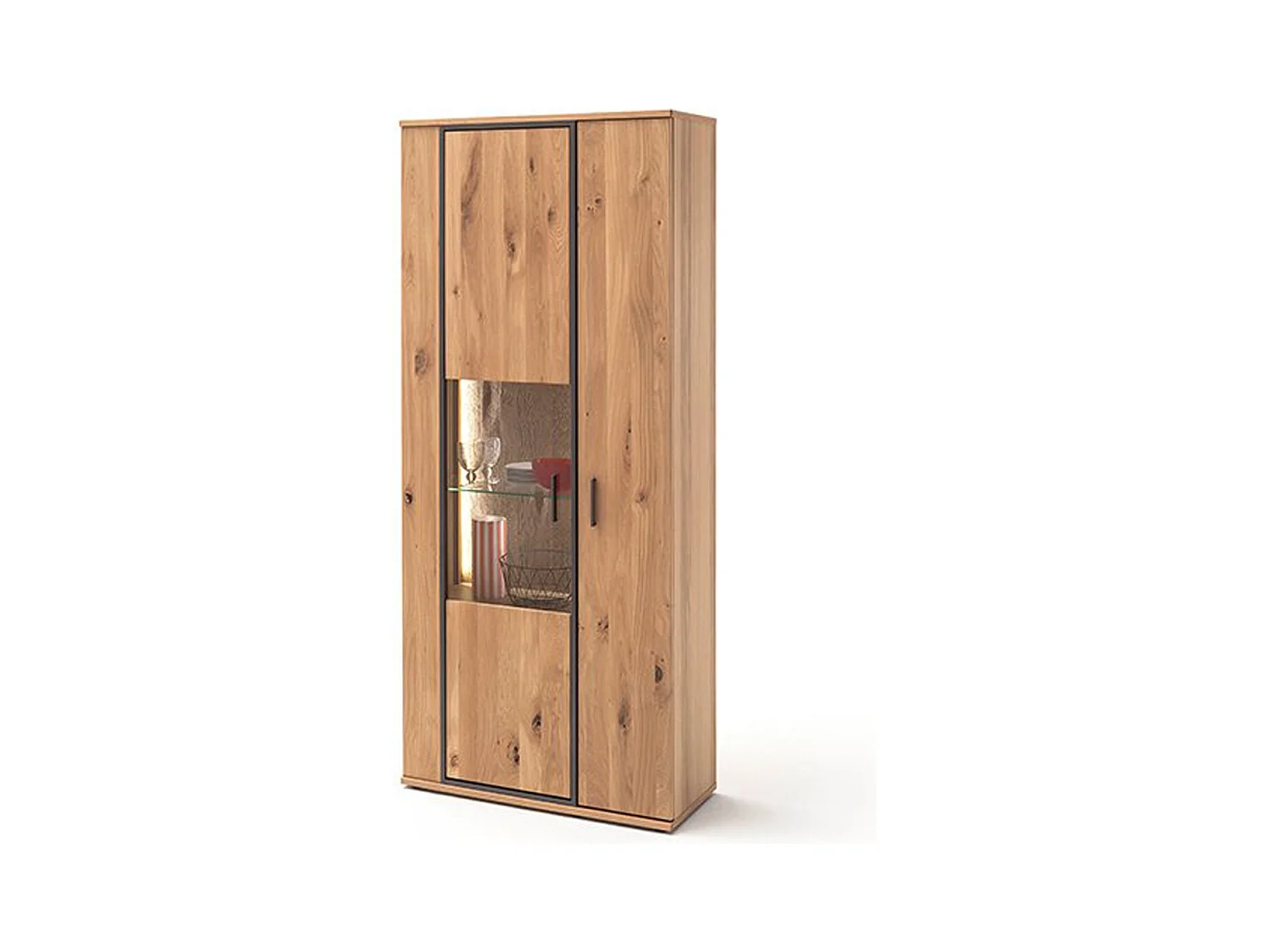 Vitrine en chêne massif , finition chêne noueux - Longueur 90 x Hauteur 209 x Profondeur 37 cm