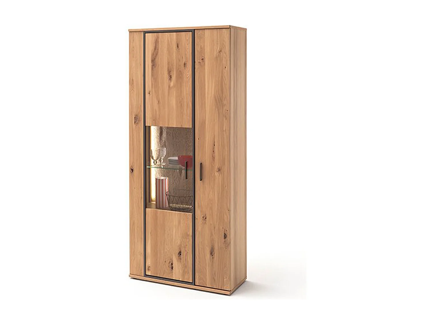 Vitrine en chêne massif , finition chêne noueux - Longueur 90 x Hauteur 209 x Profondeur 37 cm