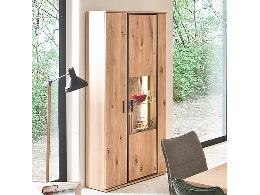 Vitrine en chêne massif , finition chêne noueux - Longueur 90 x Hauteur 209 x Profondeur 37 cm