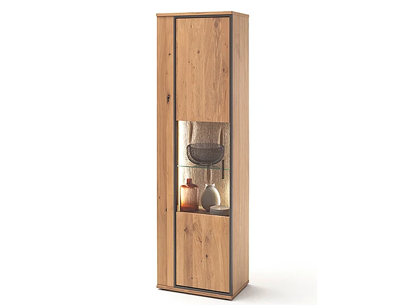 Vitrine en chêne massif , finition chêne noueux - Longueur 60 x Hauteur 209 x Profondeur 37 cm