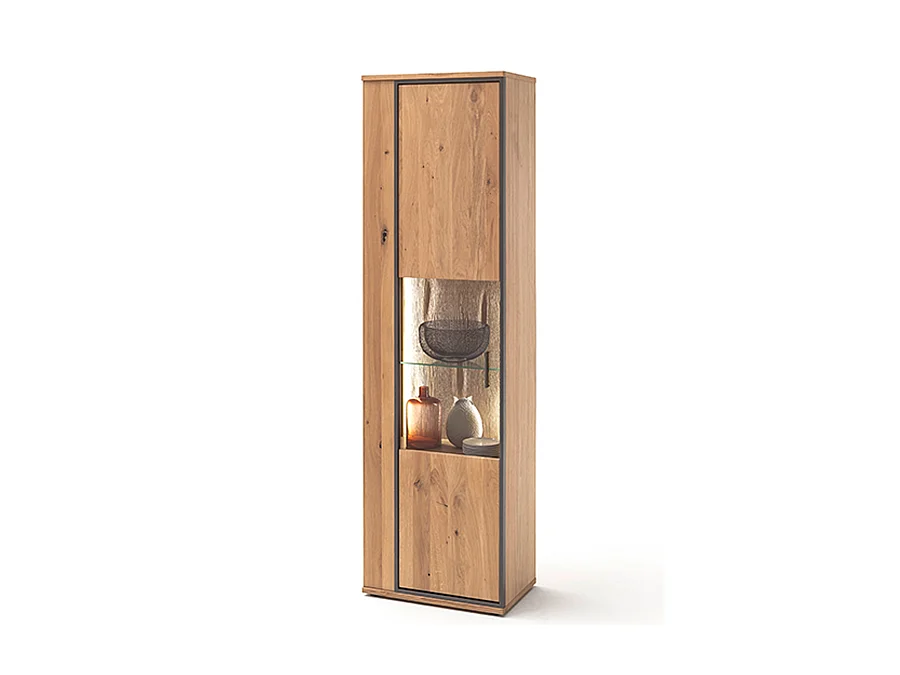 Vitrine en chêne massif , finition chêne noueux - Longueur 60 x Hauteur 209 x Profondeur 37 cm