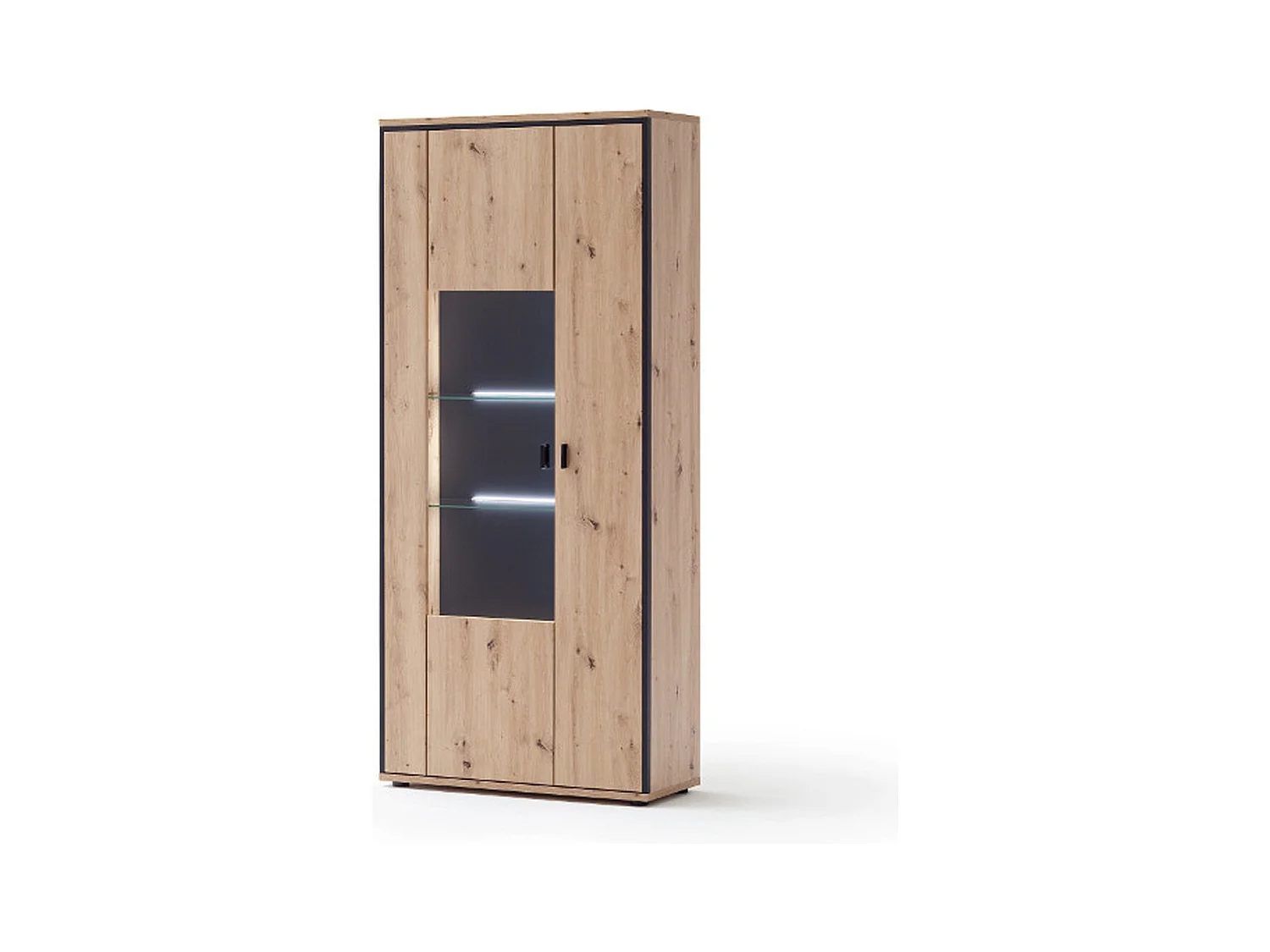 Vitrine coloris chêne + LED - Longueur 93 x Hauteur 210 x Profondeur 38 cm