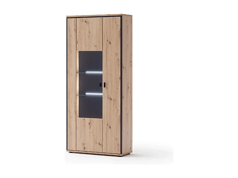 Vitrine coloris chêne + LED - Longueur 93 x Hauteur 210 x Profondeur 38 cm