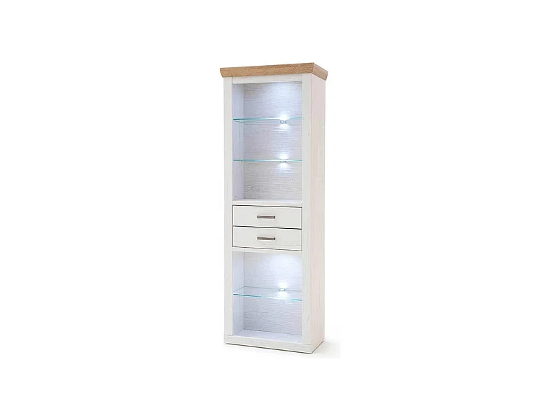 Vitrine en bois de pin blanc et chêne avec LED - L.73 x H.210 x P.40 cm