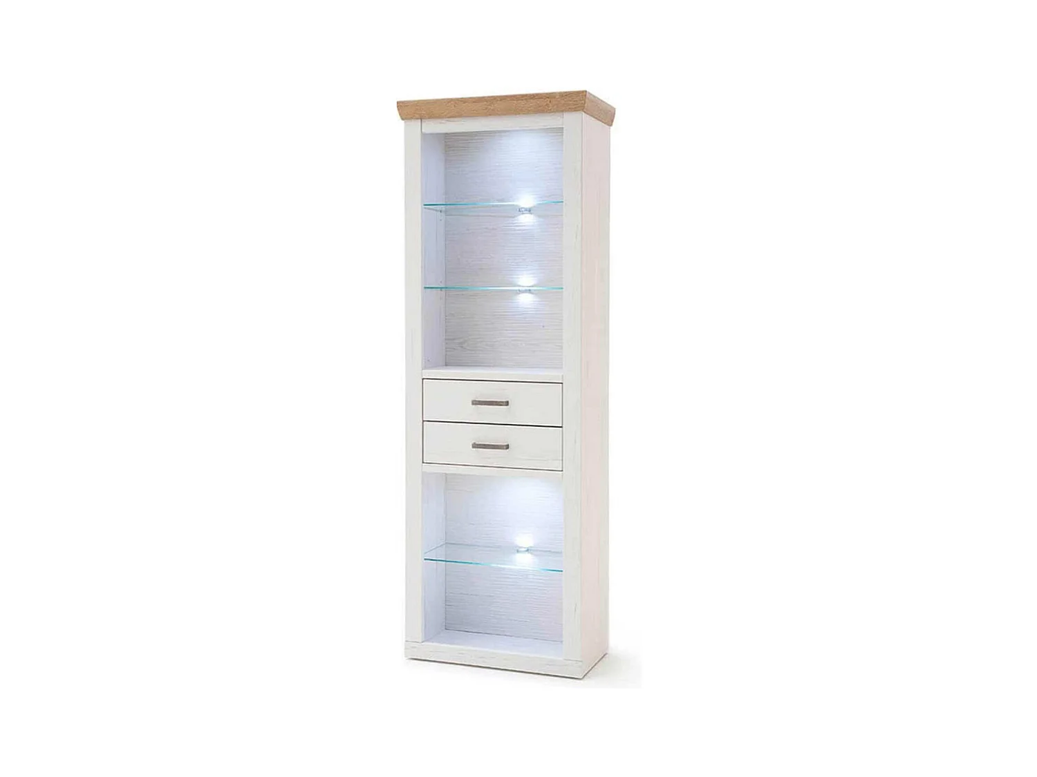 Vitrine en bois de pin blanc et chêne avec LED - L.73 x H.210 x P.40 cm
