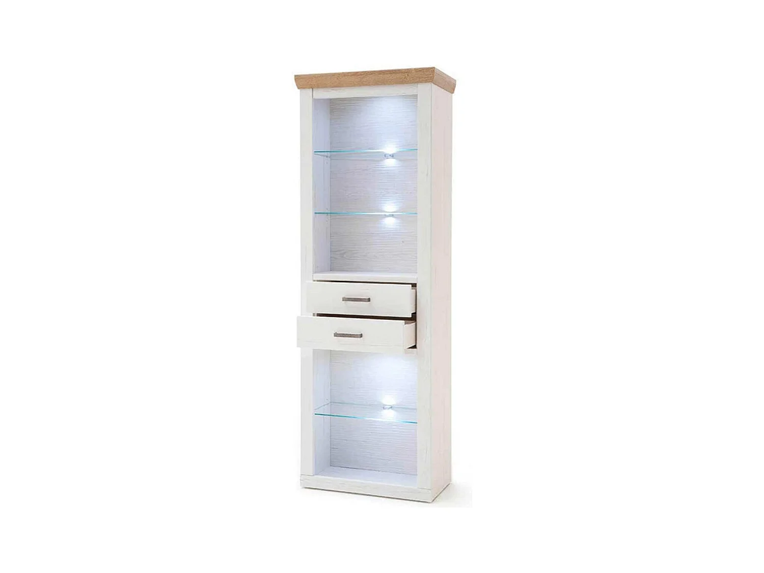 Vitrine en bois de pin blanc et chêne avec LED - L.73 x H.210 x P.40 cm