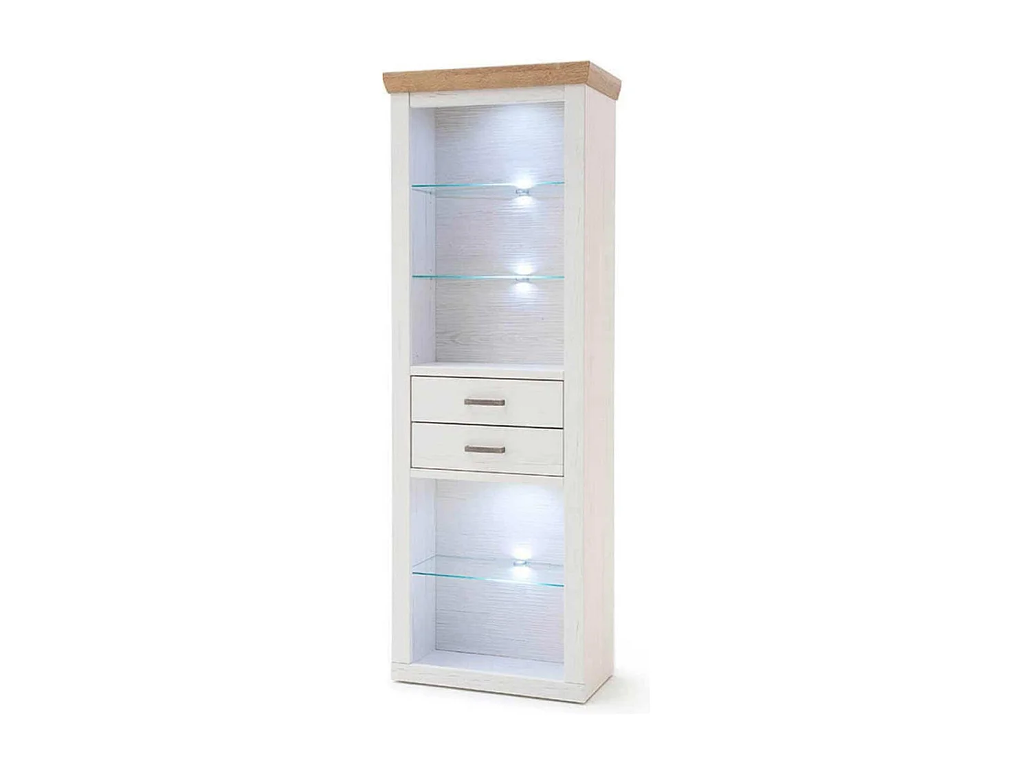 Vitrine en bois de pin blanc et chêne avec LED - L.73 x H.210 x P.40 cm
