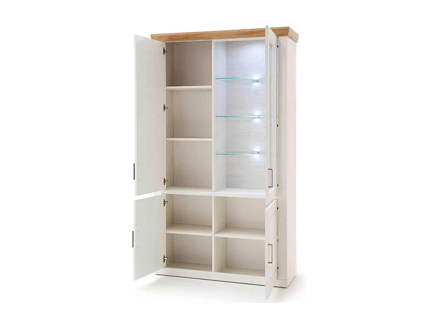 Vitrine en pin blanc et chêne avec LED - L.118 x H.210 x P.40 cm