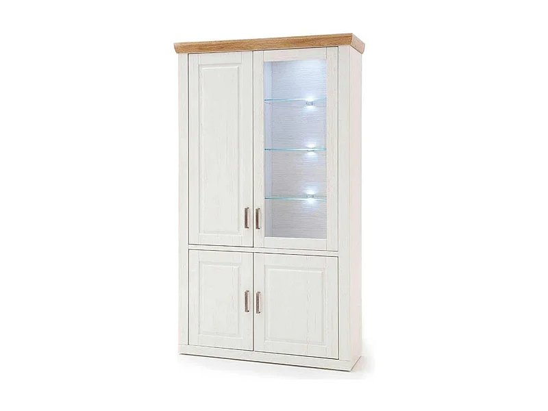 Vitrine en pin blanc et chêne avec LED - L.118 x H.210 x P.40 cm