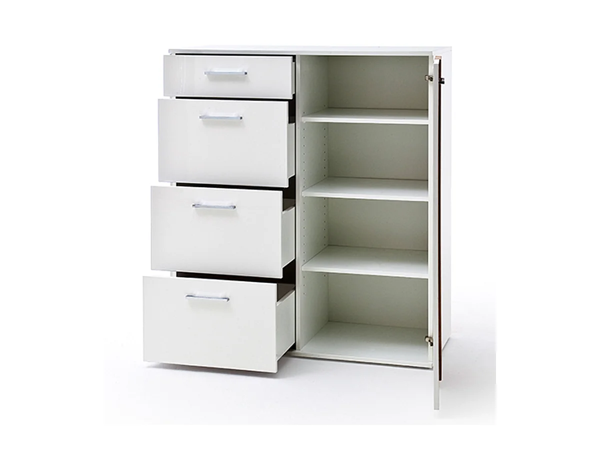 Commode coloris blanc brillant et chêne - Longueur 102x Hauteur 118 x Profondeur 44 cm