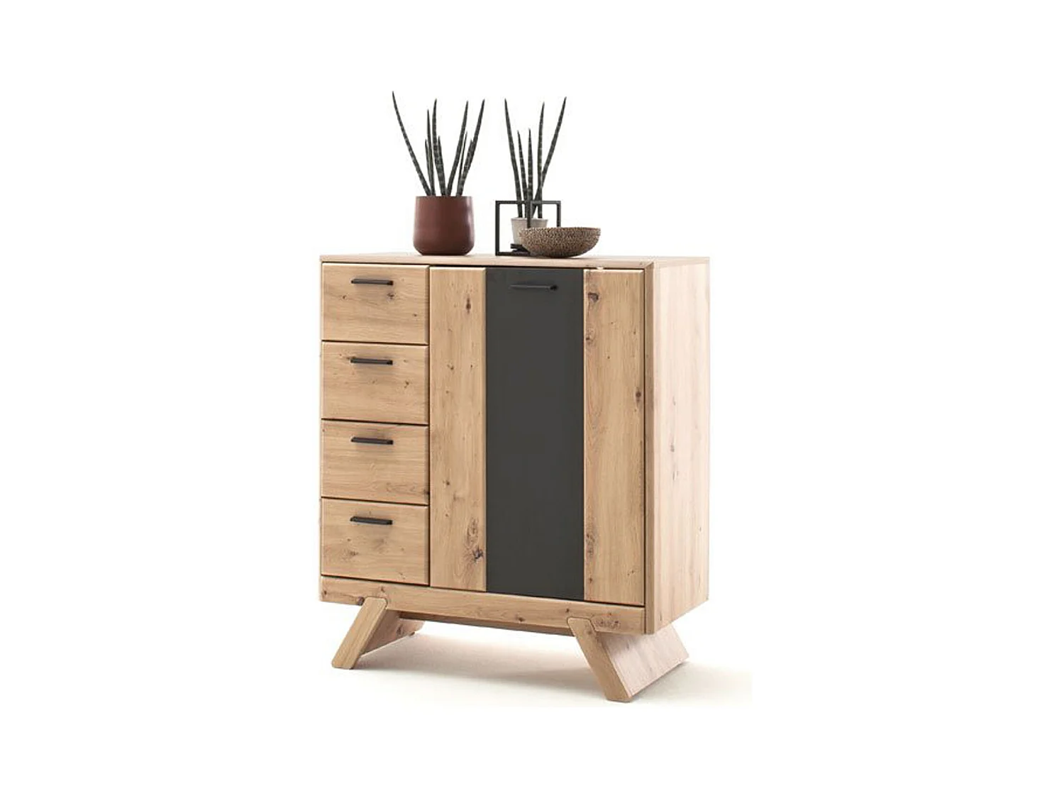 Commode de rangement coloris chêne - Longueur 89 x Hauteur 103 x Profondeur 44 cm