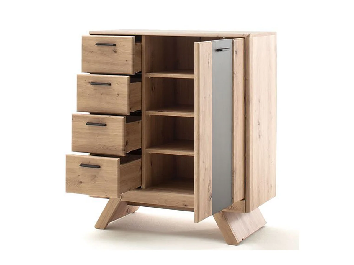 Commode de rangement coloris chêne - Longueur 89 x Hauteur 103 x Profondeur 44 cm