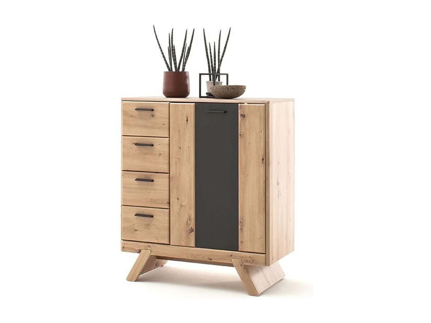 Commode de rangement coloris chêne - Longueur 89 x Hauteur 103 x Profondeur 44 cm